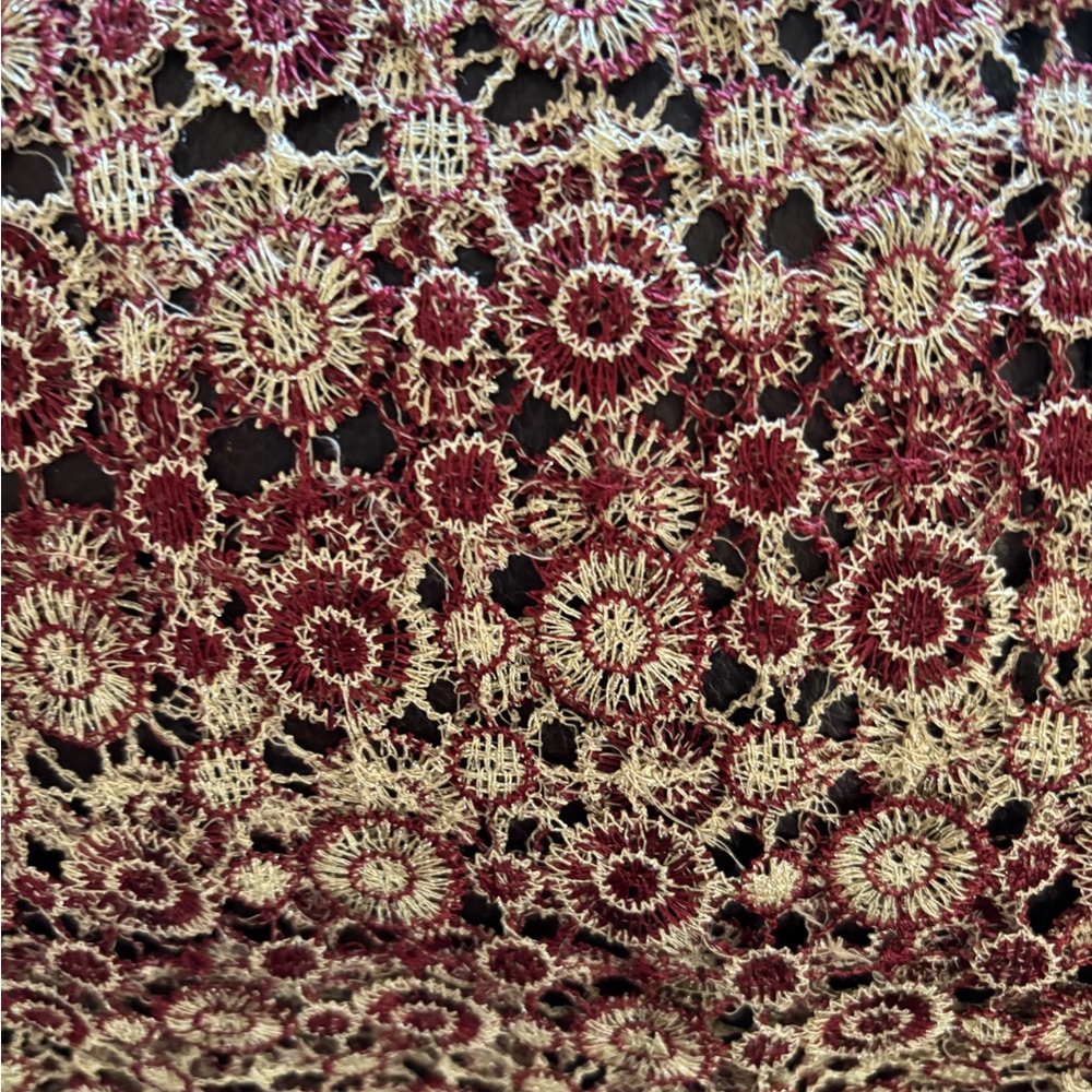 Indian Pakistani Red and Cream Crochet Lace scarf shawl